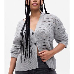 Gap Crochet Cardigan 24/7 Split-Hem Button Up Loose Open Knit Sz M NEW
